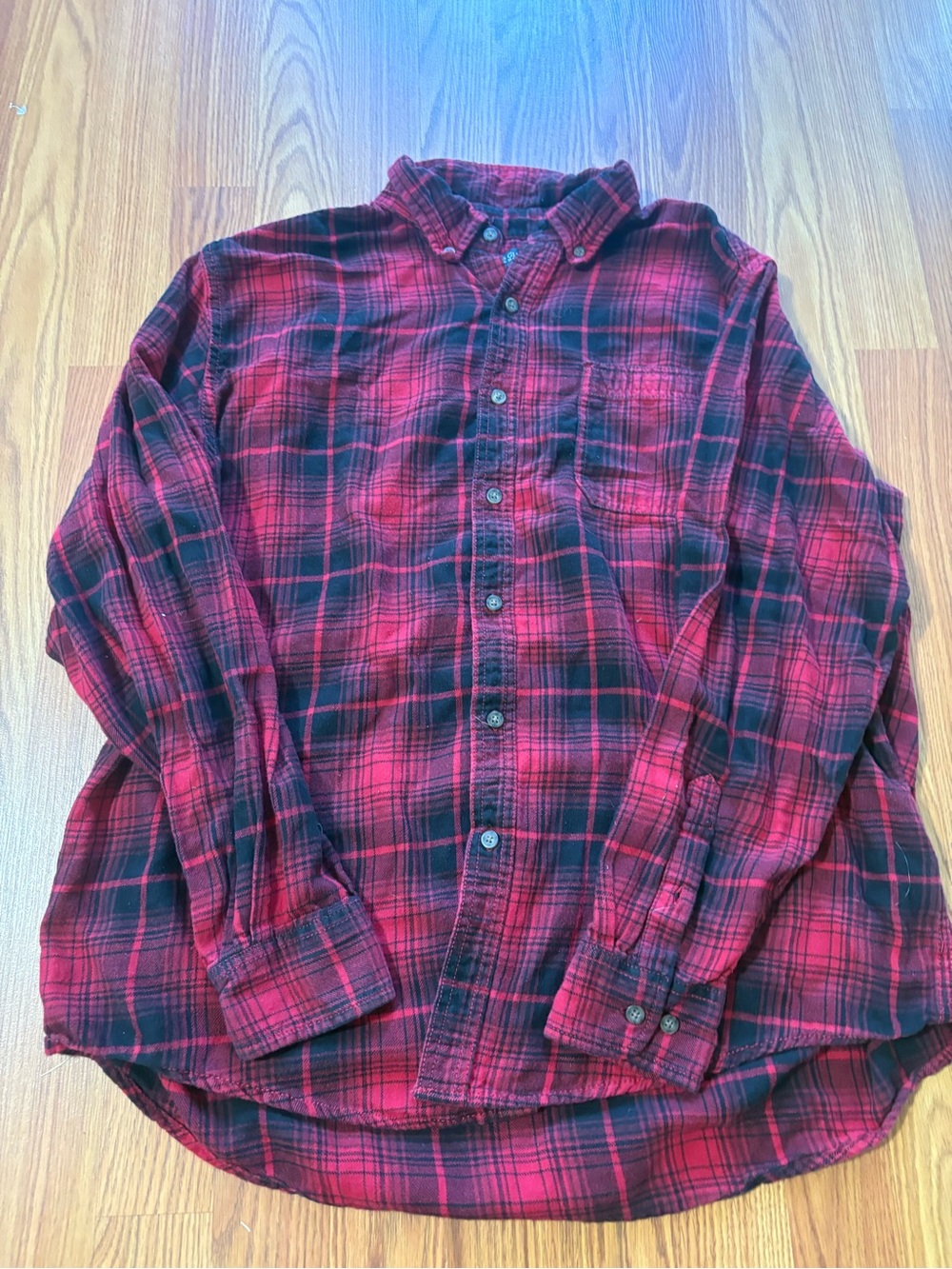 Faded Glory Red and Black Plaid Button-Down Shirt